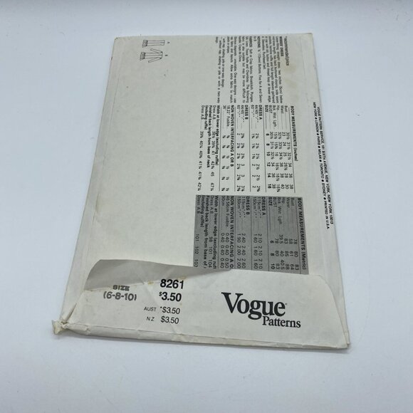 Vogue 8261 Misses' Dress Sewing Pattern Uncut Factory Fold 1980's - Picture 5 of 5